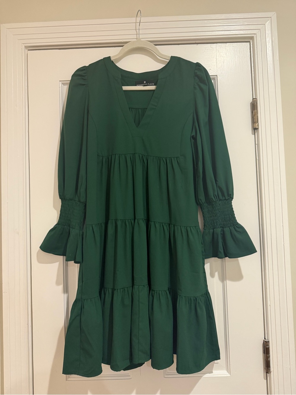 Pomander Place Emerald Green Tiered V-Neck Dress